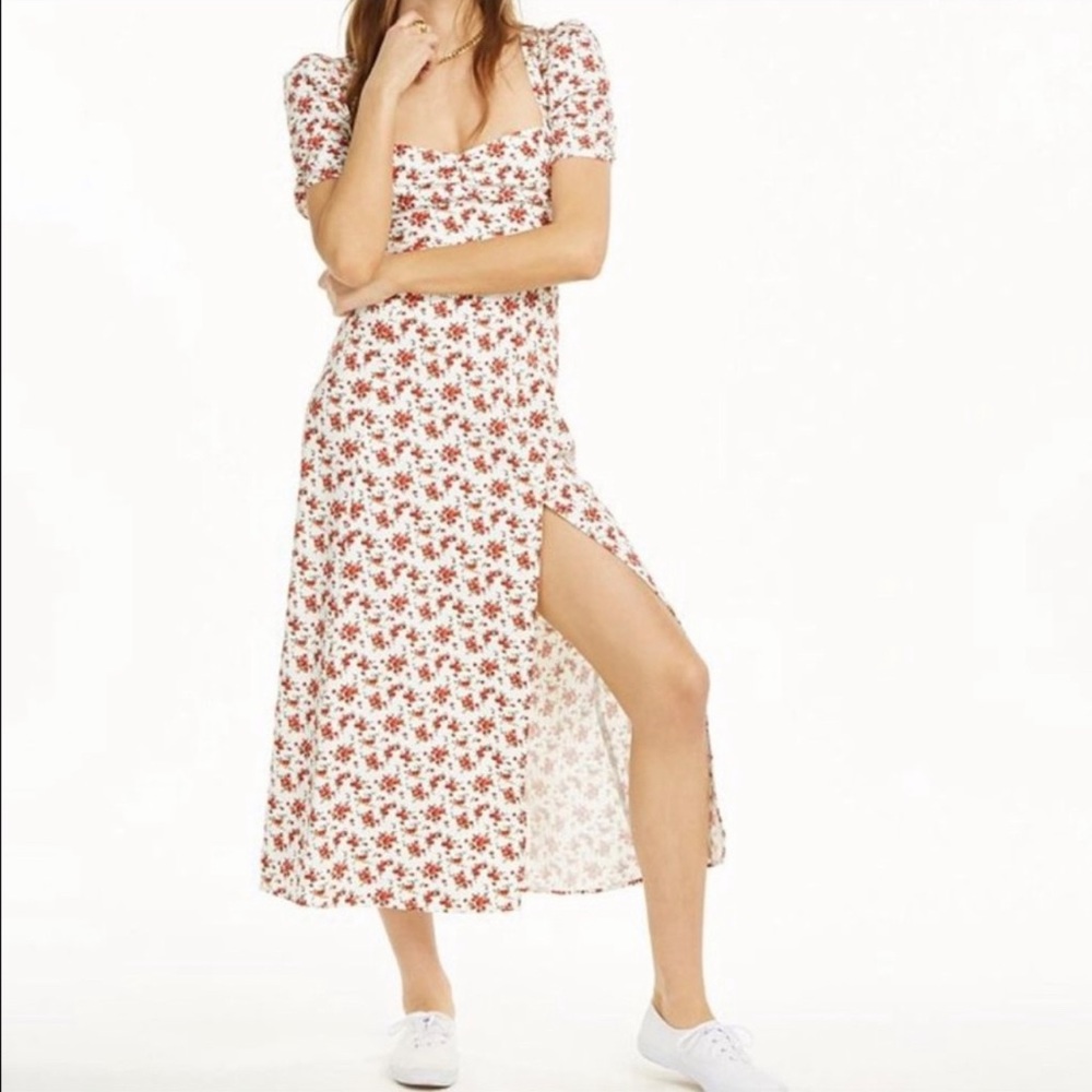 NWT Danielle Bernstein Puff Sleeve Floral Midi Dress w/ Slit